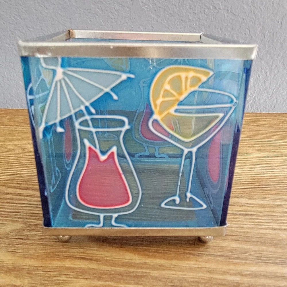 Set of 4 Summer-Themed Cocktail Blue Glass Candle Holders